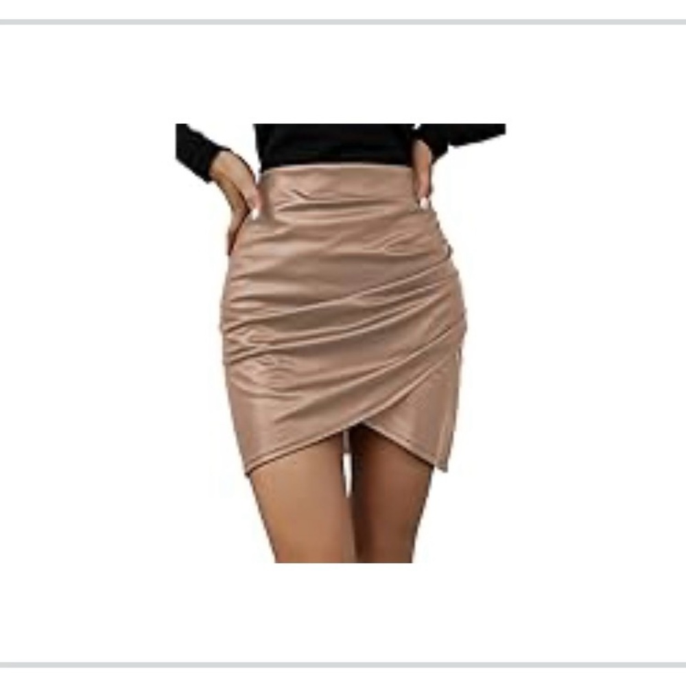 Amazon‎ Women’s Leather Bodycon Ruched Up Short Skirt